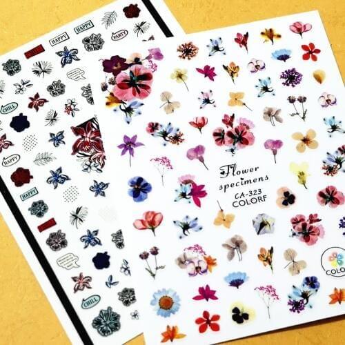 Newest CA-323 flowers series pattern nail stickers 3d back adhesive nail decal Japan style DIY nail decoration accessory
