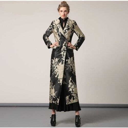 2020 Spring new fashion brand Jacquard embroidery fabric trench female England X-longer retro Jacquard outwear wq757 dropship