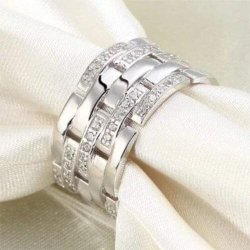 New Trendy Fashion Wide Version Mens Wedding Ring Micro-inlaid Zircon Business Ring Hip Hop Rock Ring