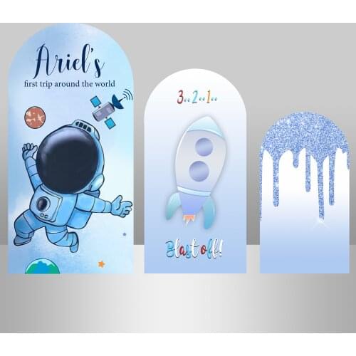 Space Astronaut Arch Backdrops Cover Blue Boy Birthday Party Decoration Banner Covers Photo Shoot Doubleside Elastic Fabric