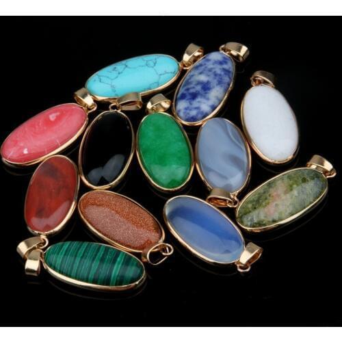 Natural Stone Agates Pendant Oval Shape Pendants for Jewelry Making DIY Necklace Accessories Size 4*1.6*0.6mm