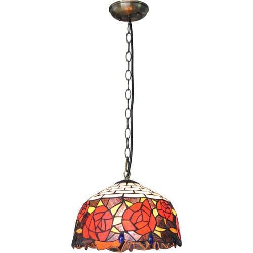 Red Rose Tiffany Pendant Lamp European Style Stained Glass Suspension Light Living Room Bedroom Lighting Home Decorative PL717