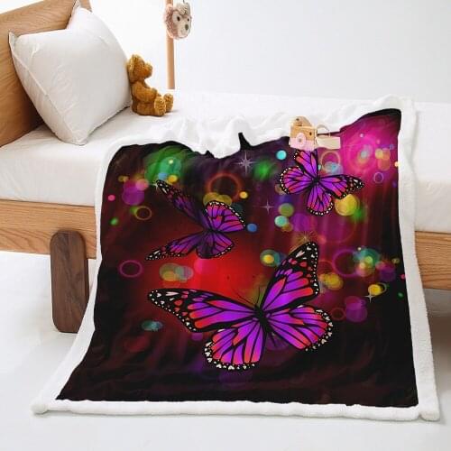 Butterfly Rose Sherpa Throw Blanket Flower Mint Green Throw Blankets for Couch Sofa Bed Living Room Insect Theme Lilac Flannel
