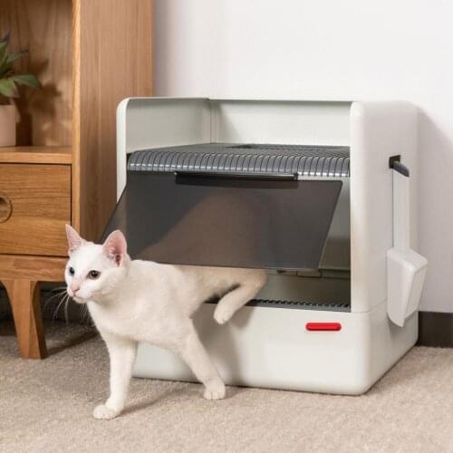 Fully Enclosed Cat Litter Box Splash Proof Sand Cat Toilet Plastic Large Sandbox Cats Poop Tray with Scoop Pet Cleaning Supplies