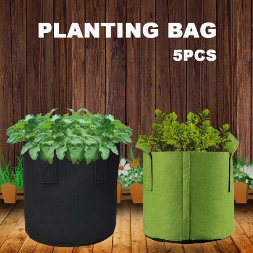 Garden 5-Pack 5/10/15 Gallon Grow Bags/Aeration Fabric Pots W/Handles Tree Planting Bag Durable Green Nursery Seedling Bag