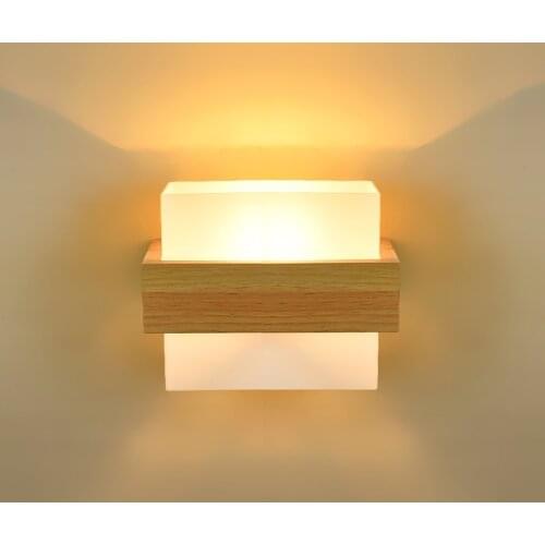 Scandinavian Nordic Wall Wood Light Glass Lampshade Corridor Balcony Bedside LED Side Wall Lamps Interior for Home Decor