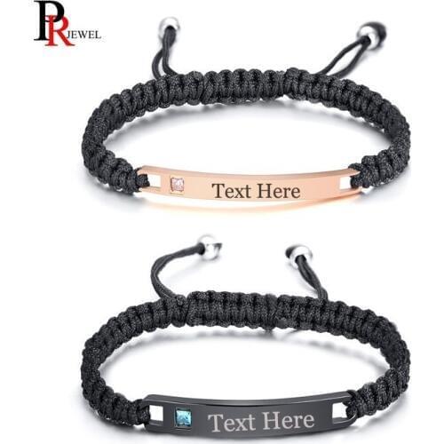 Matching His and Her Bracelets for Couples Stainless Steel ID Tag Free Engraving Name Date Promise Love Gifts