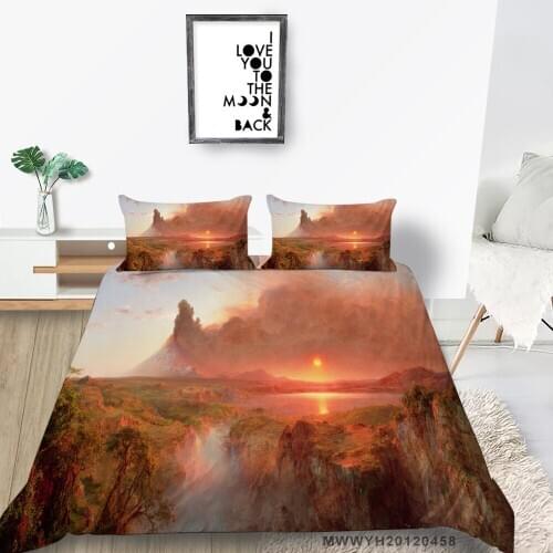 Waterfull Bedding Set Mountain 3D Duvet Cover Natural Scenery Queen King Twin Full Double Single Bed Set Beautiful Sunset