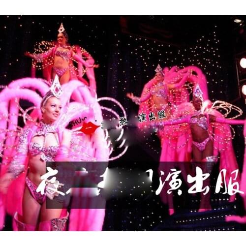 Feather backboard dancing carnival Stage show Pink LED light led women costume event music festival Party Performance costumes