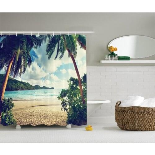 Palm Trees Sunset Shower Curtain Decor Summer Holiday and Beach Vintage Style Picture Print Wall Decoration Hanging Curtains