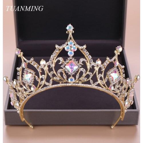 Fashion Gold Hair Jewelry Luxury Queen Princess Tiaras And Crowns Colorful Crystal Crown Women Queen Wedding Hair Accessories