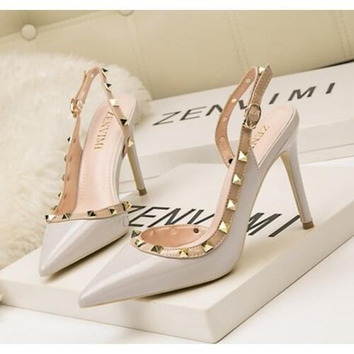 Rivet Hollow Female Sandals10CM PUMPS Simple and Fashionable Sexy Nightclub Stiletto High Heel Shallow Mouth Pointed women shoes