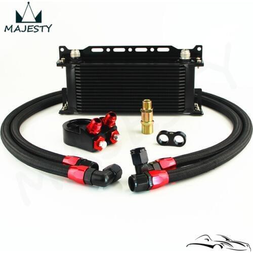 16 Row AN10 Oil cooler w/Bracket Black +3/4*16& M20*1.5 Filter Adapter Hose Kit