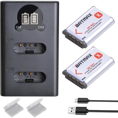 2Pcs 1860mAh NP-BX1 NP BX1 Battery Bateria + Charger with Type C for Sony DSC RX1 RX100 AS100V M3 M2 HX300 HX50 GWP88 AS15 WX350