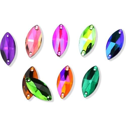 2020New Sew on Rhinestone Colorful AB glass Rhinestone Sewing Stone flatback 2holes horse eyes stone beads for dress Accessorie