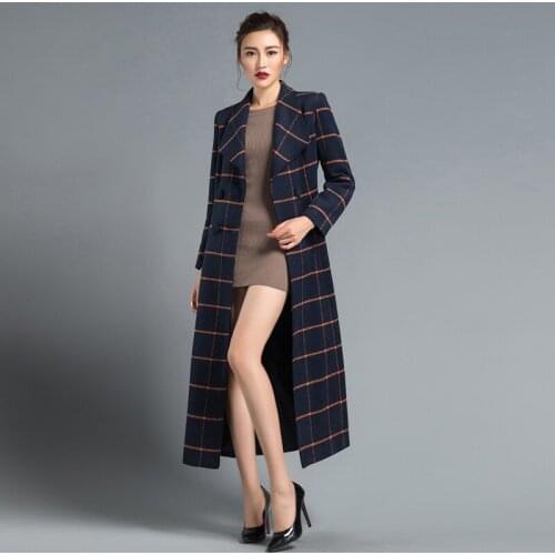 Abrigos Mujer Invierno 2020 Long Plaid Coat Winter Woolen Coat Women Elegant Slim Casaco Feminino Womens Clothing KJ180