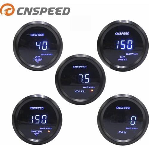 CNSPEED 2" 52mm Car Digital Turbo Boost Gauge PSI Water Temp Oil Temp Oil Pressure Gauge Voltmeter Tachometer Rpm gauge