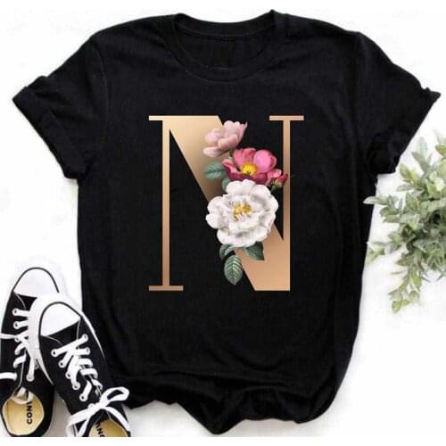 A B C D E English Alphabet Funny Print T Shirt Women Harajuku Short-Sleeved O-Neck T Shirt Girl Summer Tee Top Femme Tshirt