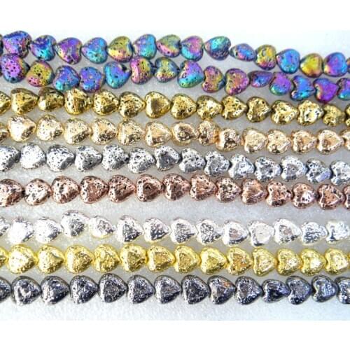 10mm16mm Natural Stone electroplating Lava Heart Bead Volcanic Rock Loose Bead for diy Jewelry Making Bracelet Accessories
