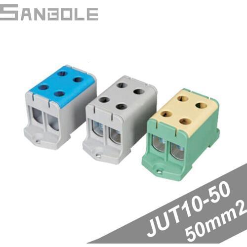 Terminal 50mm2 800V High Current JUT10-50/2 DIN Rail Mounted Aluminium Block Two Enter Two Come Electrical Connection Cable