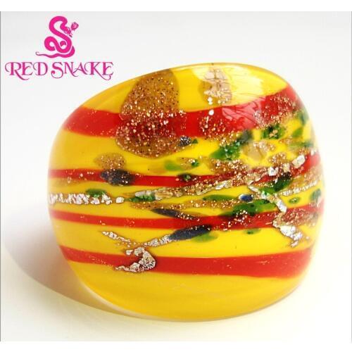 RED SNAKE Fashion Ring Handmade Yellow and red line Murano Glass Rings