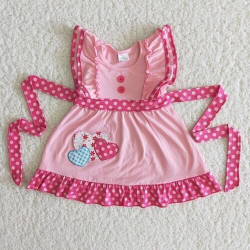 Hot Sell fashion Girl Short Sleeve Cotton Dress Toddler Heart Pattern Frocks Kids Valentines Pink Color Dresses