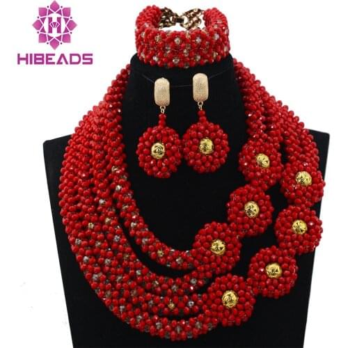 Best Selling Red African Wedding Crystal Jewelry Set for Women New Bridal Inspiration Events Jewelry Free Shipping WD530