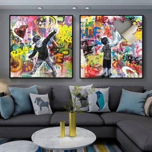 Boy Graffiti Art Canvas Painting Street Art Mural Poster Family Room Childrens Room Bedroom Wall Decoration Canvas Art No Frame