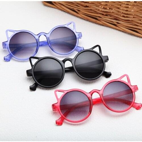 Cute Cat Ear Kids Sunglasses 2021 Trending Girls Pink Purple Red White Children Sun Glasses Baby Boys Round UV400 Eyeglasses