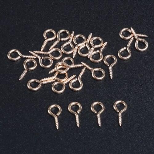 50pcs 14*16mm Mini Eye Pins Eyepins Hooks Eyelets Screw Bail Peg Threaded Clasps For Jewelry Making DIY Charm Earring Connectors