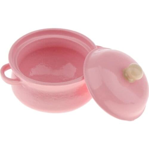 Pink Dollhouse Miniature Mini Metal Soup Pot with Lid 1:12 Scale