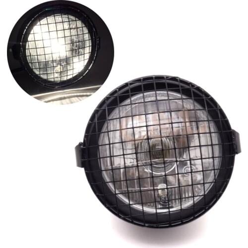 Motorcycle Black Metal Retro 35W Headlight Grill Side Mount Cover Mask For Cafe Racer Bobber Old School