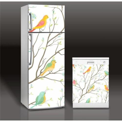 DIY Fridge Sticker Art Bird Refrigerator Dishwasher Door Cover Kitchen Home Decoration Accessories Modern 3d Wall Stickers