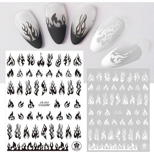 Fire Flame Nail Art Stickers 3D Red Black Heart Design Adhesive Slider Foils Blue DIY Wraps Decoration Decal Nails Accessories