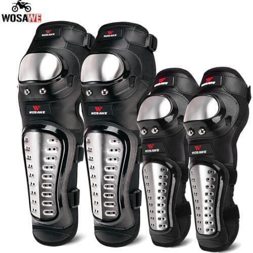 WOSAWE Motorcycle Knee Pads Stainless Steel Racing Brace Protector Protective Gear Guards Motocross Long Kneepads Moto Armor