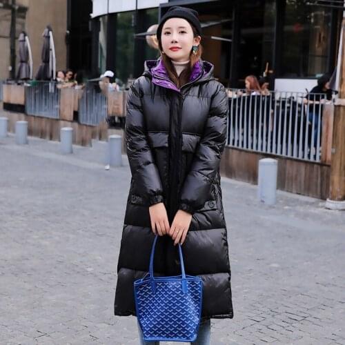 New Korean version of Down Jacket Women plus long over the knee hooded hit color slim thick Coat fashion trend Female Jacket