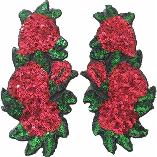 Red Flower Sequined Patches Iron-on Clothes Patch 18.5*9.5CM DIY Grament Accessories 2 Sets of Sequins Beaded Patches