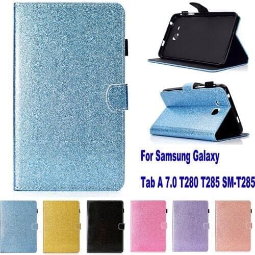 Glitter Bling Flip Case For Samsung Galaxy Tab A 2016 7.0" SM-T280 SM-T285 7.0 inch Stand Cover Pouch Shinning Sleeve Capa Gift