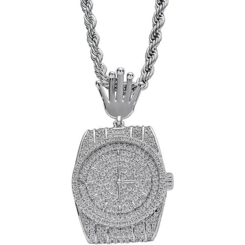 Freewear iced out bling Dial Watch pendant necklaces Pave setting Zircon Fashion Charm pendants necklace Hiphop jewelry gifts