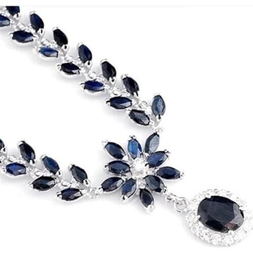 Blue Sapphire red flat oval faceted s925 chain inlaid pendant necklace for woman gift wedding