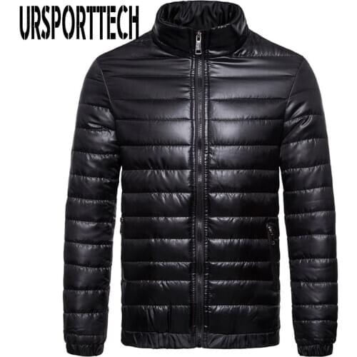 URSPORTTECH Autumn Winter Down Jacket Men Parka Mens Casual Stand Collar Solid Color Warm Jacket Male Lightweight Down Coats