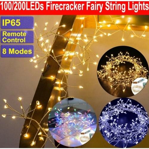 3/5M100/200 LED PVC USB Waterproof 8 Lighting Modes Firecracker String Lights Fairy Garland Light Wedding Party Christmas Decor