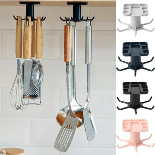 360 Rotation Hang Hook Unpunched Wall Hooks Rotating Utensil Hook Holder Rotate Towel Hook Kitchenware Cabinet Storage Organizer