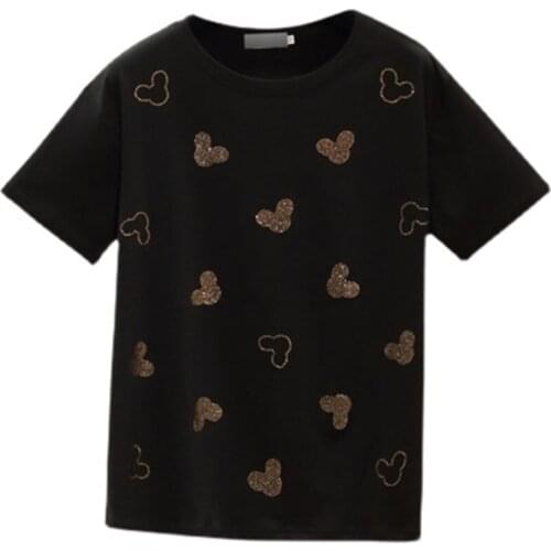 Plus Size Diamonds Cotton T Shirt Women Long Loose Casual Summer T-Shirt Short Sleeve Woman Clothes Tops Tee Shirt Femme