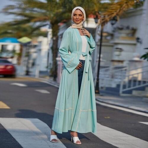 Summer Women Flare Sleeves Long Simple White Abaya Hijab Dress Open Kimono With Strap Muslim Fashion Modest Clothes Dubai Arabic