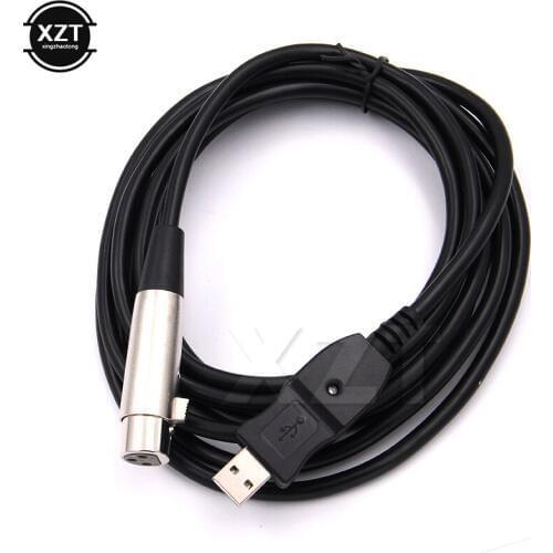 1pcs USB Male to 3 Pin XLR Female Microphone MIC Studio Audio Link Coaxial Cable new 3m black wired