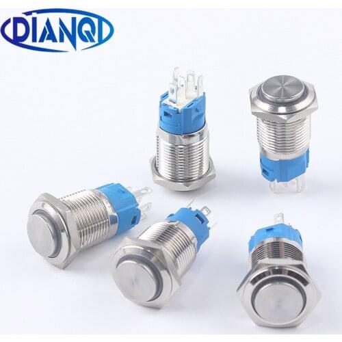 1 pc metal 16mm high roung head ring power mark LED illuminated lamp 24V 12V 3V Blue Green Red Chrome plated brass