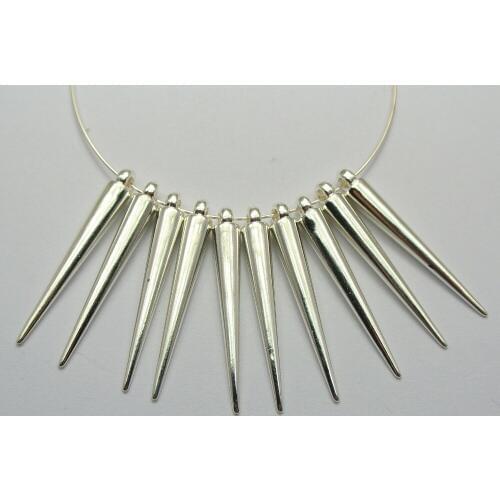 100 Shiny Silver Metallic Acrylic Spike Charm 36X5mm For Basketball Wives Earrings
