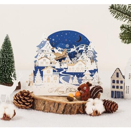 100pcs/lot Christmas Cards 3D Pop Up Sculpture Greeting Cards Christmas Gifts Souvenirs Postcards With Envelopes ZA5177