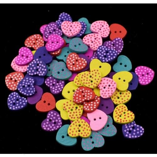 15MM Mixed Love Heart Printed Wood Buttons Decorative Sewing Button for Scrapbooking Accessories Craft DIY Decoration